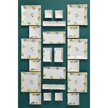 UltraMint 22 Parça 6 Kişilik Mimoza Çay Tabaklı Kahvaltı Takımı Seti