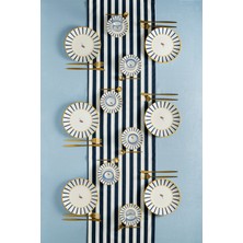 UltraMint Mavi Beyaz Çizgili 18 Parça Pasta ve Tatlı Seti, Lüx Tasarım