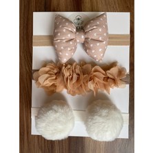 3'lü Bebek Bandana Seti Fiyonk- Ponpon- Çiçek-Handmade