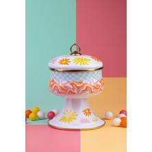 UltraMint Retro Hippi Emaye Kapaklı Şekerlik ve Çerezlik Dekoratif Sunum Öğesi