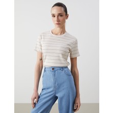 Lc Waikiki Yeni Sezon Bisiklet Yaka Çizgili Kadın Tişört