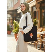 Bordglow Siyah Cepli Bez Çanta Gabardin Plaj Çantası Büyük Boy Günlük Omuz Çantası Kalın Kumaş Tote Bag