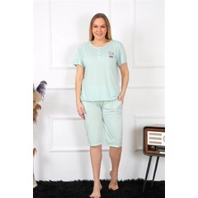 Veralya Moda Kadın Büyük Beden Viscon Su Yeşili Kapri Pijama Takım
