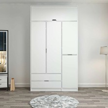 Minar Elina 3 Kapaklı Dolap + Yüklük - Beyaz/beyaz