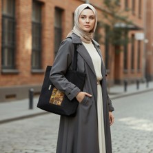 Bordglow Siyah Cepli Bez Çanta Gabardin Plaj Çantası Büyük Boy Günlük Omuz Çantası Kalın Kumaş Tote Bag