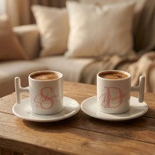 Artemoris Kişiye Özel Isim Baş Harfli Ikili Türk Kahvesi Fincanı | T Kulplu Porselen Set | Sevgiliye Hediye
