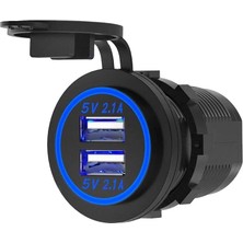 MELLİFERA Karavan Kamyon Tekne Yat Otomobil Için Iki USB Type-A Şarj Cihazı(Mavi Işıklı