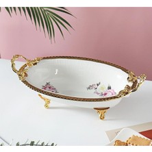 UltraMint Gold Metal Ayaklı Çiçek Desenli Dekoratif Sunumluk 34X18 cm