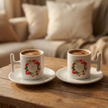 Artemoris Kişiye Özel Isimli Çiçekli Ikili Türk Kahvesi Fincanı | T Kulplu Porselen Set | Sevgiliye Hediye