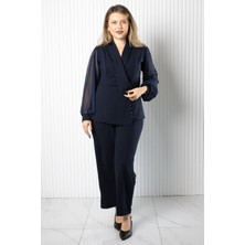 Modaviki Şifon Kol Kruvaze Takım Lacivert MDV966