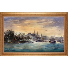 Giyense Altın Çerçeveli Paspartulu Manzara Tablo DF1816