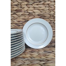 UltraMint Mat Porselen Yaldızlı Tatlı Tabak Seti 12'li 16CM + Napolí Bıçak Hediye