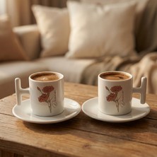 Artemoris Kişiye Özel Isimli Çiçek Desenli Ikili Türk Kahvesi Fincanı | T Kulplu Porselen Set