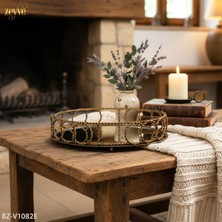 UltraMint Yuvarlak Aynalı Burgu Halka Model Dekoratif Tepsi 35X35X9CM