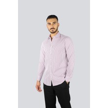 Paul & Shark Erkek Slim Fit Çizgi Desenli Pamuklu Uzun Kollu Mavi-Kırmızı Gömlek 25413060CF-V91