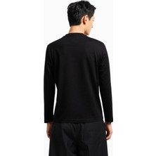 Emporio Armani Erkek Saf Pamuk Içerikli Logo Kabartmalı Yuvarlak Yaka Uzun Kollu Normal Kalıp Siyah1 T-Shirt 8N1TD7 1JGYZ-0022