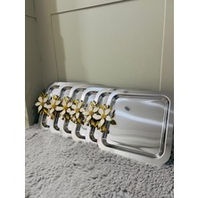 UltraMint 6'lı Paslanmaz Çelik Papatya Desenli Kahve Sunum ve Servis Tepsisi