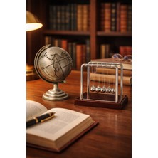 Biton Toptan 2'li Set Gri Metal Dünya Küresi ve Küçük Denge Topu – Masaüstü Süs Ofis ve Ev Dekoru Hediyesi