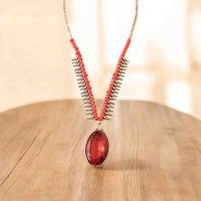 Lal Dizayn Boncuk Kolye - El Yapımı - Bohem Kadın Aksesuar