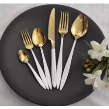 UltraMint 36 Parça Beyaz Gold Çatal Kaşık Bıçak Seti, Şık ve Kullanışlı Mutfak Takımı