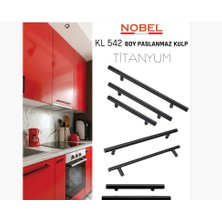 Paslanmaz Boy Kulp Nobel Titanyum 128 mm | Modern Dolap & Çekmece Kulpu | 5’li Paket