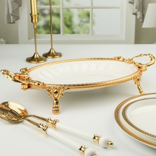 UltraMint Elegance Oval Sunum Tabak, 41CM, Gold Detaylı, Şık ve Zarif Tasarım