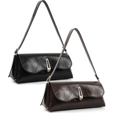 SHAKA Kırışık Dokulu Siyah/kırışık Dokulu Kahverengi SHK305 Set Suni Deri, 2'li El, Kol ve Omuz Çantası