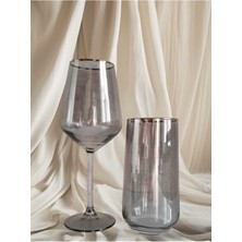 UltraMint Şık Füme Siyah Gümüş Yaldızlı 12'li Meşrubat Kadeh Takımı