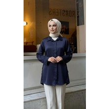 Miostil Yan Bağlamalı Saten Tunik-Lacivert
