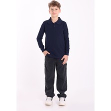 Re&Gi Rekor Unisex Çocuk Polo Yaka Okul Tişört Basic Uzun Kollu T-Shirt 5-16 Yaş