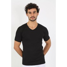 Veralya Moda Erkek Likralı V Yaka Siyah T-Shirt