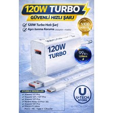 120W (Watt) Turbo Hızlı Şarj Adaptör+Kablo(Set) Tüm Telefonlarla Uyumlu Turbo Hızlı Şarj Aleti Seti Beyaz Utechno