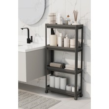 UltraMint 4 Katlı Tekerlekli Slim Siyah Banyo ve Mutfak Rafı (MIT1201)