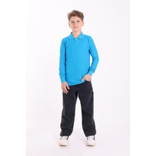 Re&Gi Rekor Unisex Çocuk Polo Yaka Okul Tişört Basic Uzun Kollu T-Shirt 5-16 Yaş