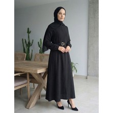 Miostil Parçalı Toka Detay Elbise-Siyah