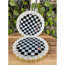 UltraMint Şık Damalı Model Altın 6 Prç Servis Tabağı, Zarif ve Kullanışlı Tasarım