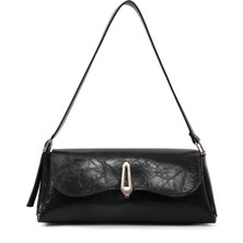 SHAKA Kırışık Dokulu Siyah SHK305 Suni Deri, Özel Kilit Mıknatıslı El, Kol ve Omuz Çantası