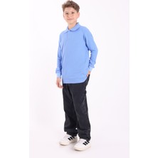Re&Gi Rekor Unisex Çocuk Polo Yaka Okul Tişört Basic Uzun Kollu T-Shirt 5-16 Yaş
