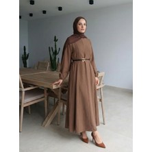 Miostil Parçalı Toka Detay Elbise-Kahve