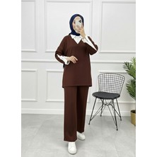 Miostil Beyaz Yaka Kol Garnili Takım-Kahve