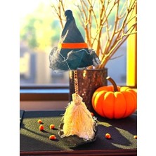 Storemax Halloween Cadı Şapkası, LED Işıklı, Siyah Kumaş, Cadı Süpürgesi, Turuncu Şeritli, Dekoratif Süsleme, Pilli