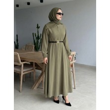 Miostil Parçalı Toka Detay Elbise-Haki