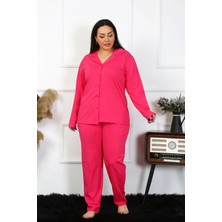 Veralya Moda Kadın Büyük Beden Pamuklu Cepli Düğmeli Fuşya Pijama Takım