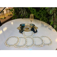 UltraMint Gümüş Gold Çizgi Desenli Oval Kahve Tepsisi ve Peçete Sunum Seti (6'lı)