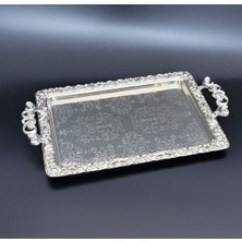 UltraMint Gümüş Kaplama Orta Boy Dikdörtgen Kahve ve Söz Nişan Tepsisi