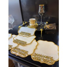 UltraMint Gold Taşlı Beyaz 6'lı Sunum ve Kokteyl Peçetesi Seti