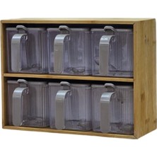 Storemax Bambu Standlı 6'lı Baharatlık Seti Takımı Kaşıklı 13 Parça Pratik Saklama Kabı