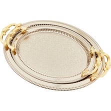 UltraMint Çift Gümüş Renk Tepsi Seti, Şık ve Dayanıklı Sunumlar Için