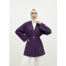 Miostil Düğme Detay Hırka-Mor