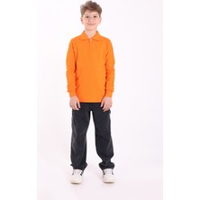 Re&Gi Rekor Unisex Çocuk Polo Yaka Okul Tişört Basic Uzun Kollu T-Shirt 5-16 Yaş